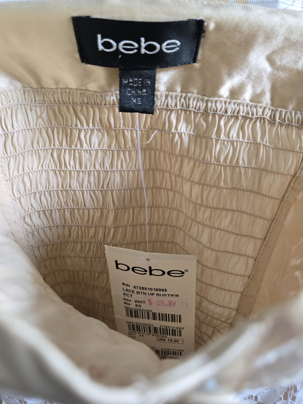 bebe Vintage Y2K Lace Bustier Corset Top NWT XS Cream Satin & Lace Camisole - Picture 3 of 7